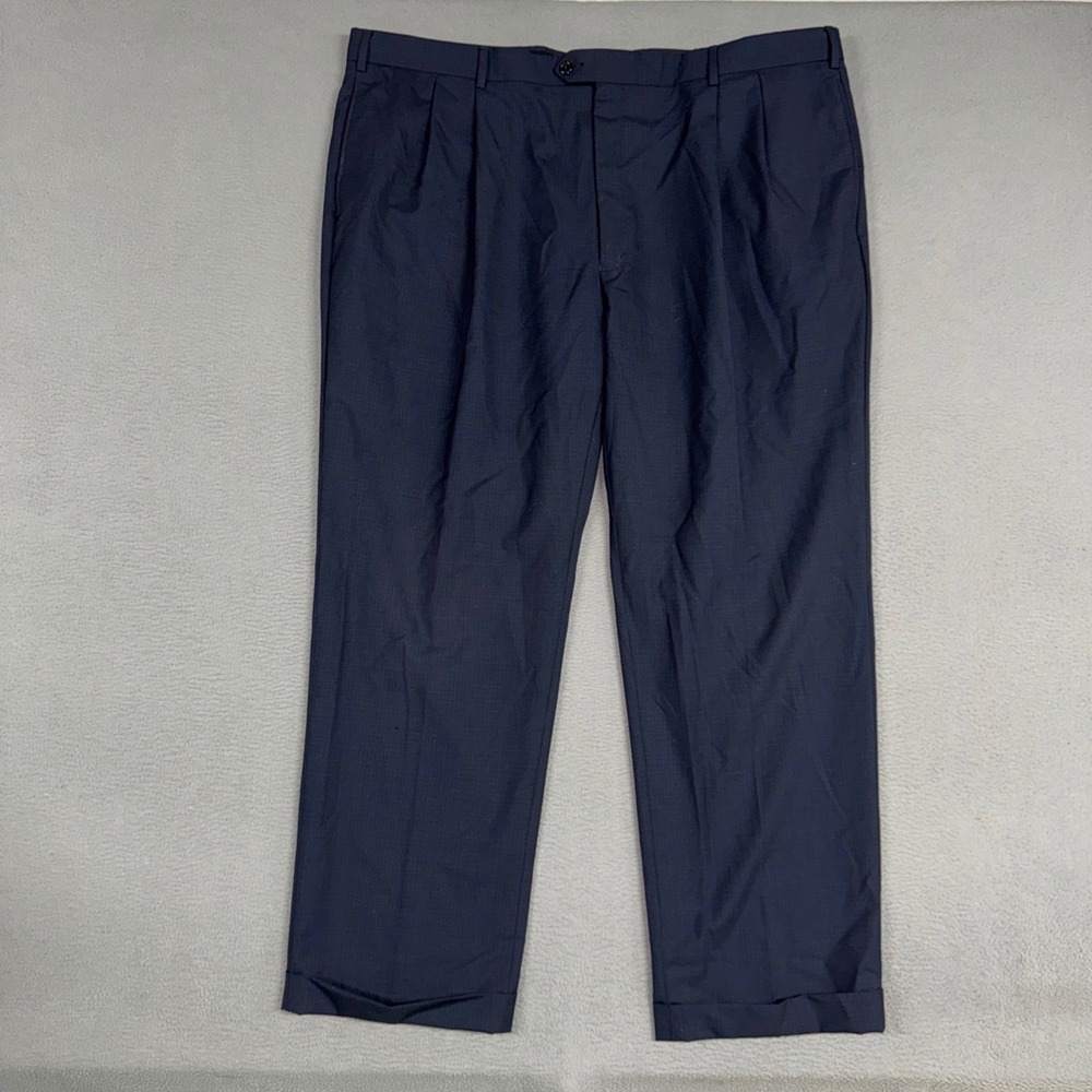 Jos. A. Bank Pants Mens 46x32 Navy Blue Signature Collection Pleated Wool Dress